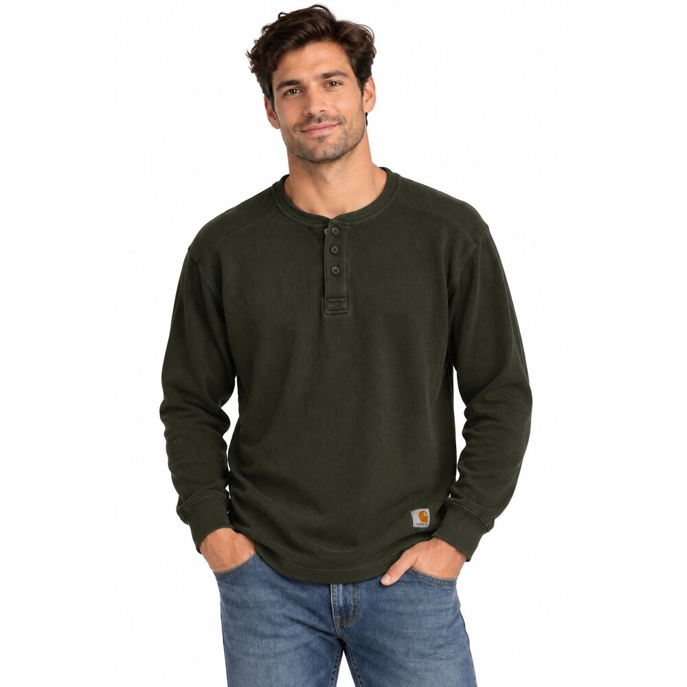 Men's Carhartt Relaxed Fit Henley Shirt Waffle Thermal Size Large Long Sleeve